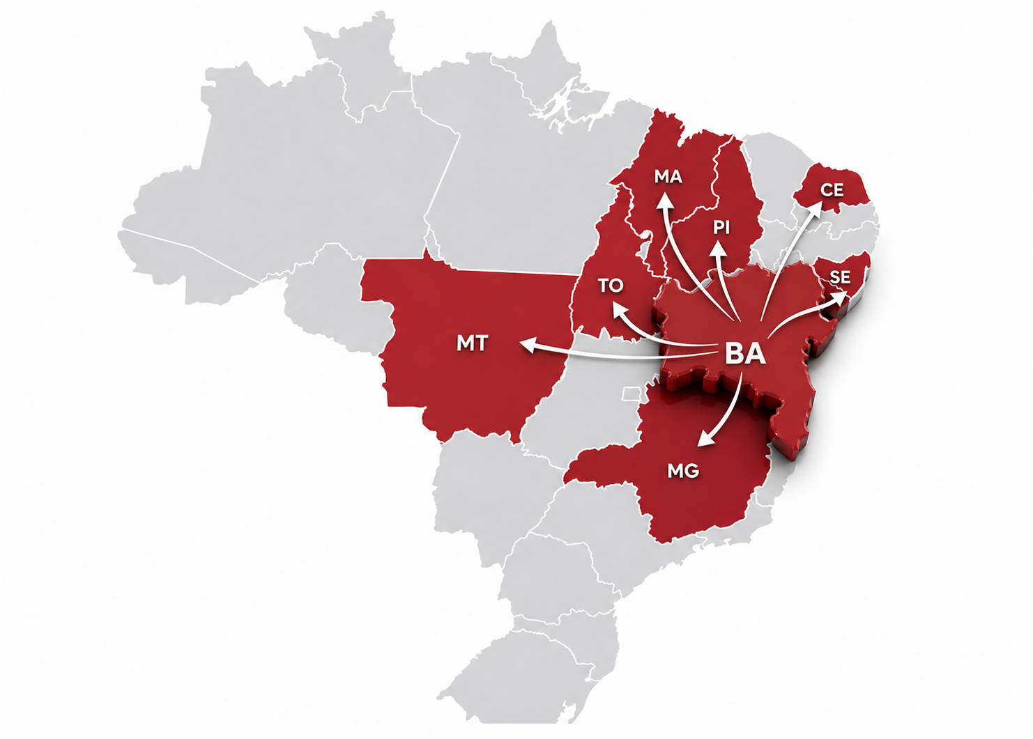 Mapa do Brasil destacando os estados com clientes Netinove