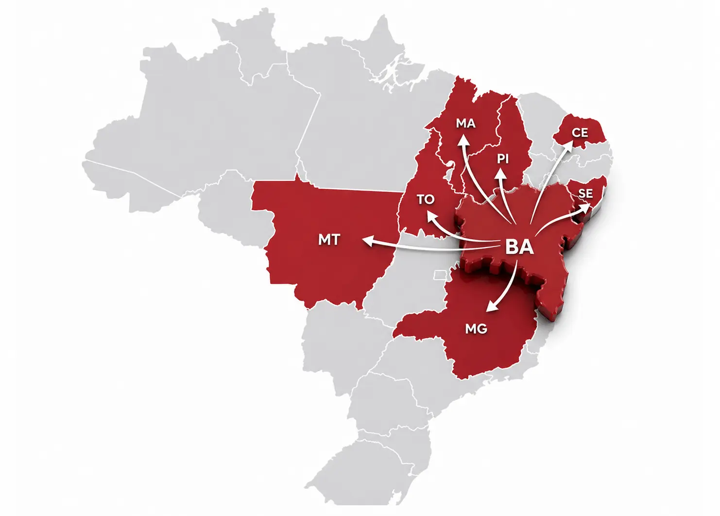 Mapa do Brasil destacando os estados com clientes Netinove